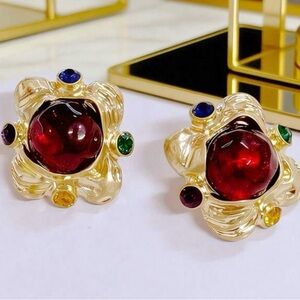 Elegant Gold and Red Statement Earrings